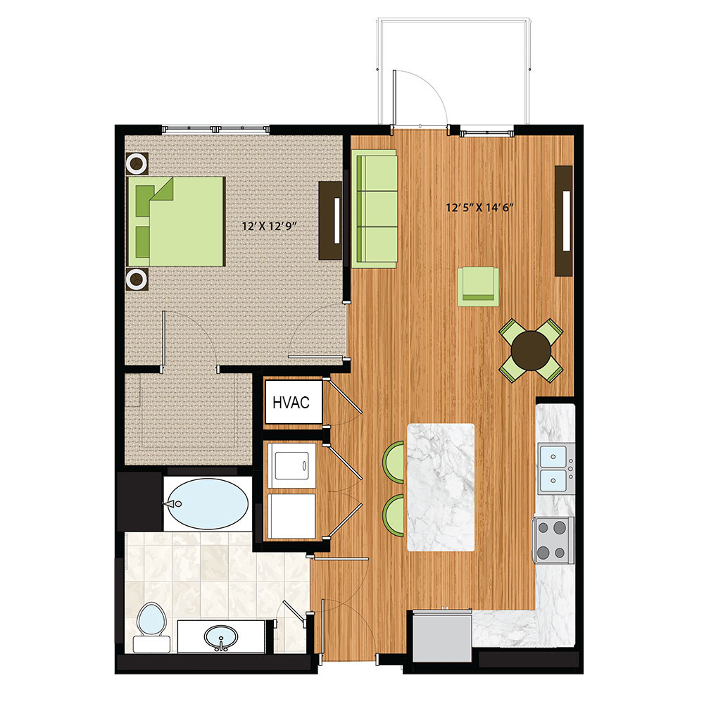 The Quin Schaumburg Apartments | One Bed / One Bath Accessible Floor Plan