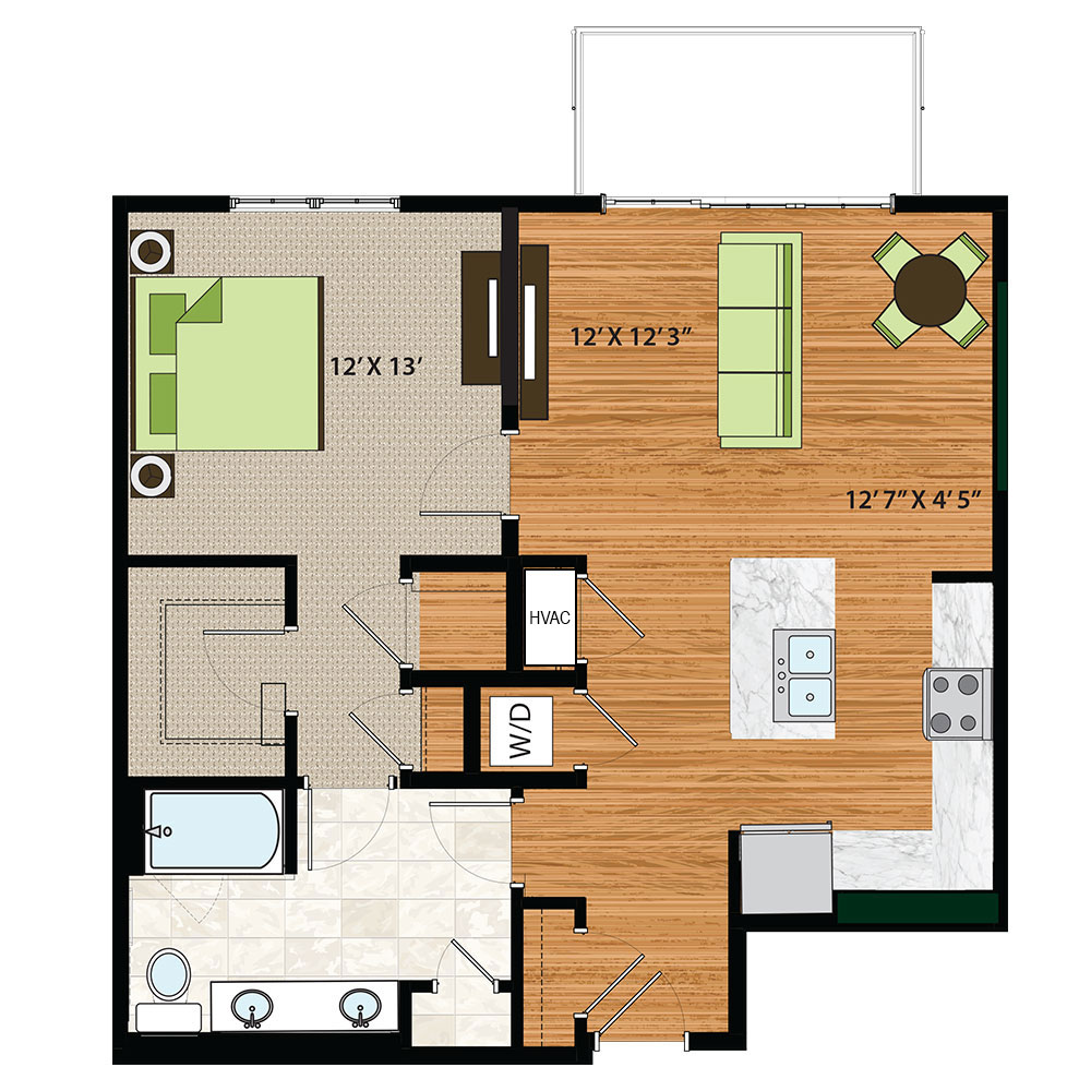 The Quin Schaumburg Apartments | One Bed / One Bath Adaptable Floor Plan