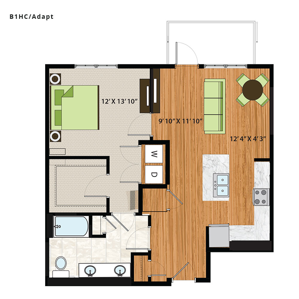 The Quin Schaumburg Apartments | One Bed / One Bath Accessible Floor Plan