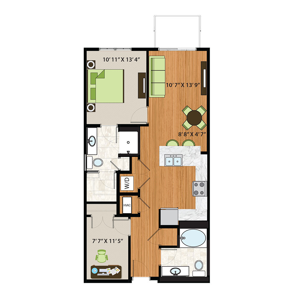 The Quin Schaumburg Apartments | One Bed / Den / Two Bath Corne Floor Plan