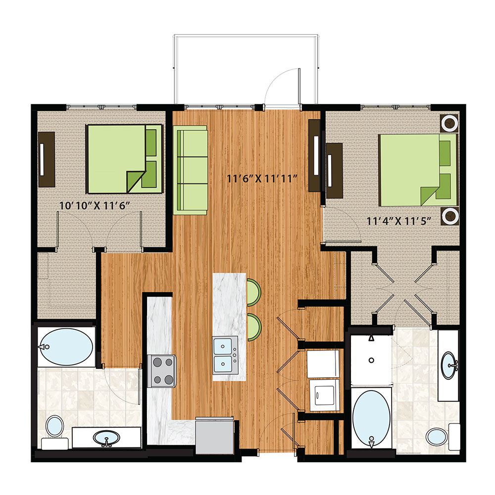 The Quin Schaumburg Apartments | Two Bed / Two Bath Accessible Floor Plan