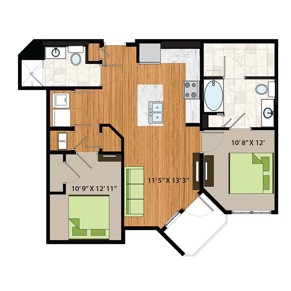 The Quin Schaumburg Apartments | One Bed / Den / Two Bath Adapt Floor Plan
